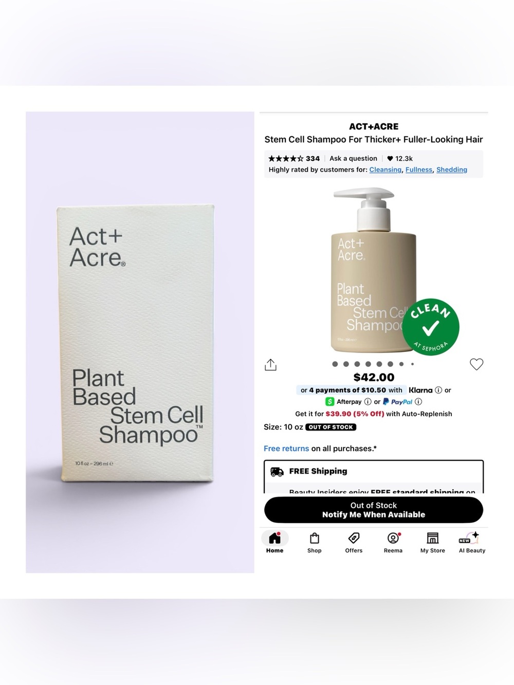Act+Acre Plant Based Stem Cell Shampoo